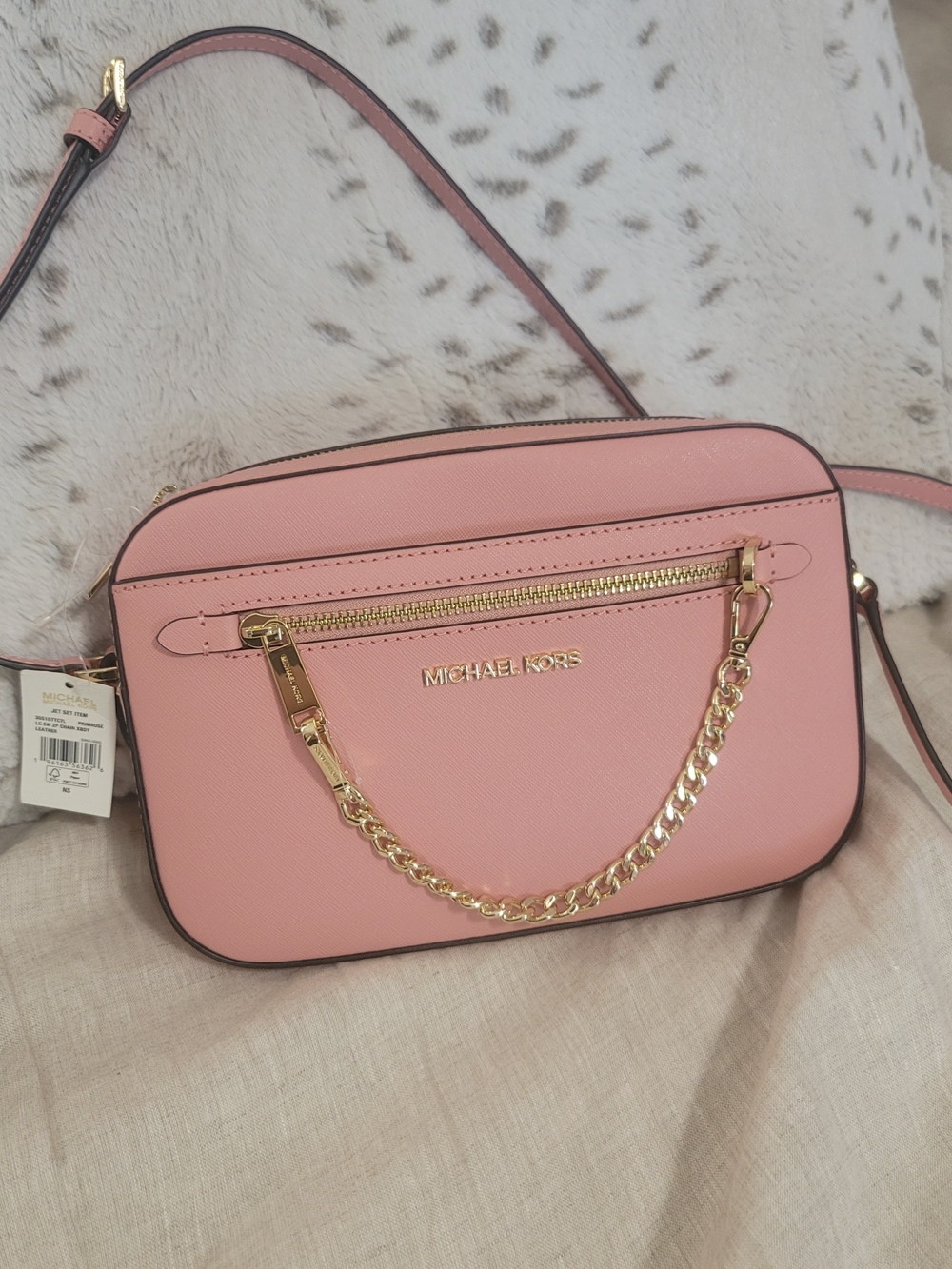 Michael Kors Blush Pink Saffiano Leather Crossbody with Gold Chain